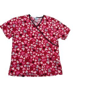 SB Scrubs Valentines Day Red Heart Size Medium M Short Sleeved Nursing Dentist